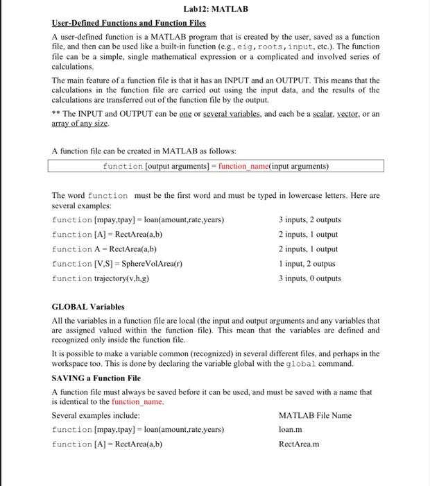 User-Defined Functions and Function Files A | Chegg.com