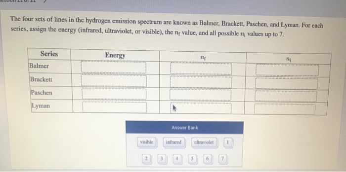 Solved The four sets of lines in the hydrogen emission | Chegg.com