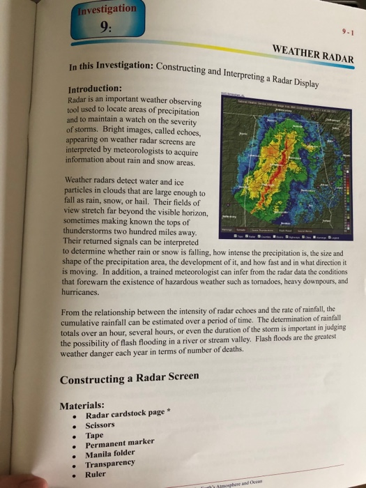 Investigation 9: 9-1 WEATHER RADAR In this | Chegg.com