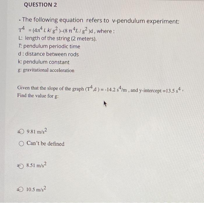 Solved Question 2 The Following Equation Refers To V Pe Chegg Com