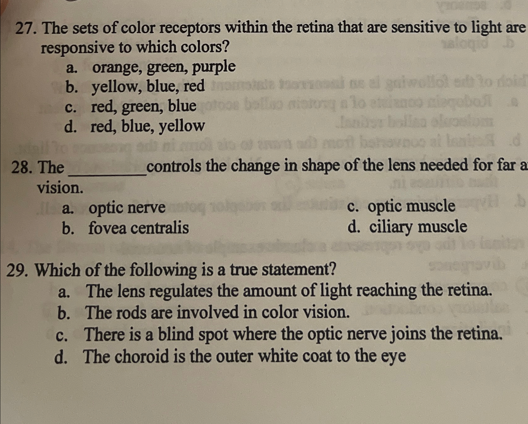 Solved The sets of color receptors within the retina that | Chegg.com
