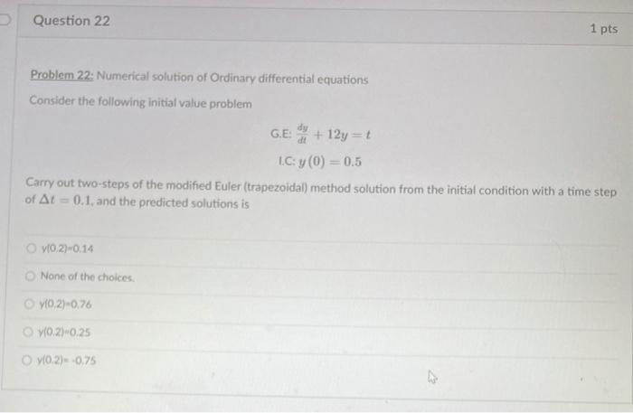 Solved D Question 23 1 pts Problem 23. Numerical solution of | Chegg.com