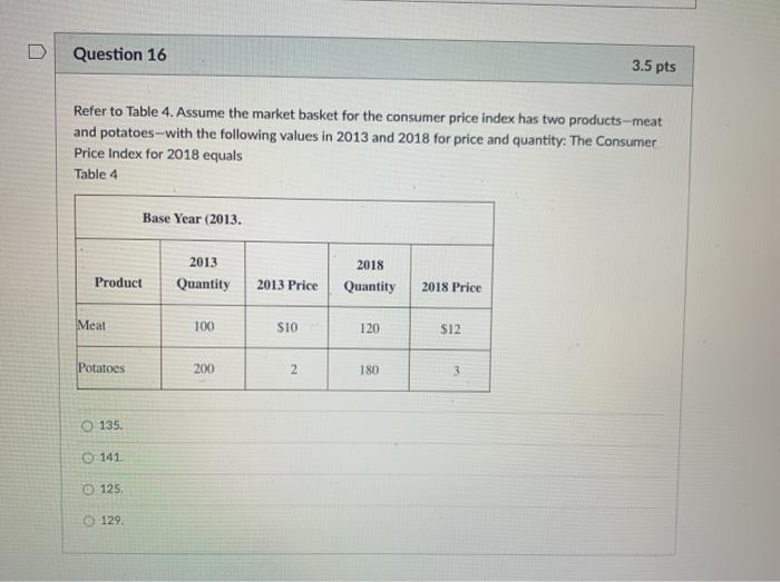 Solved Question 16 3.5 Pts Refer To Table 4. Assume The | Chegg.com