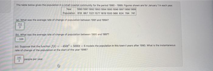 Solved The table below gives the population in a small | Chegg.com