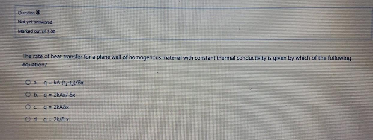 Solved The rate of heat transfer for a plane wall of | Chegg.com