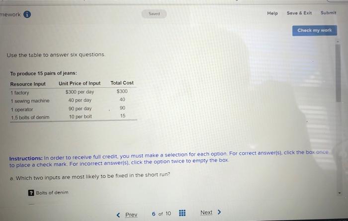 Solved mework Soved Help Save & Exit Submit Check my work | Chegg.com