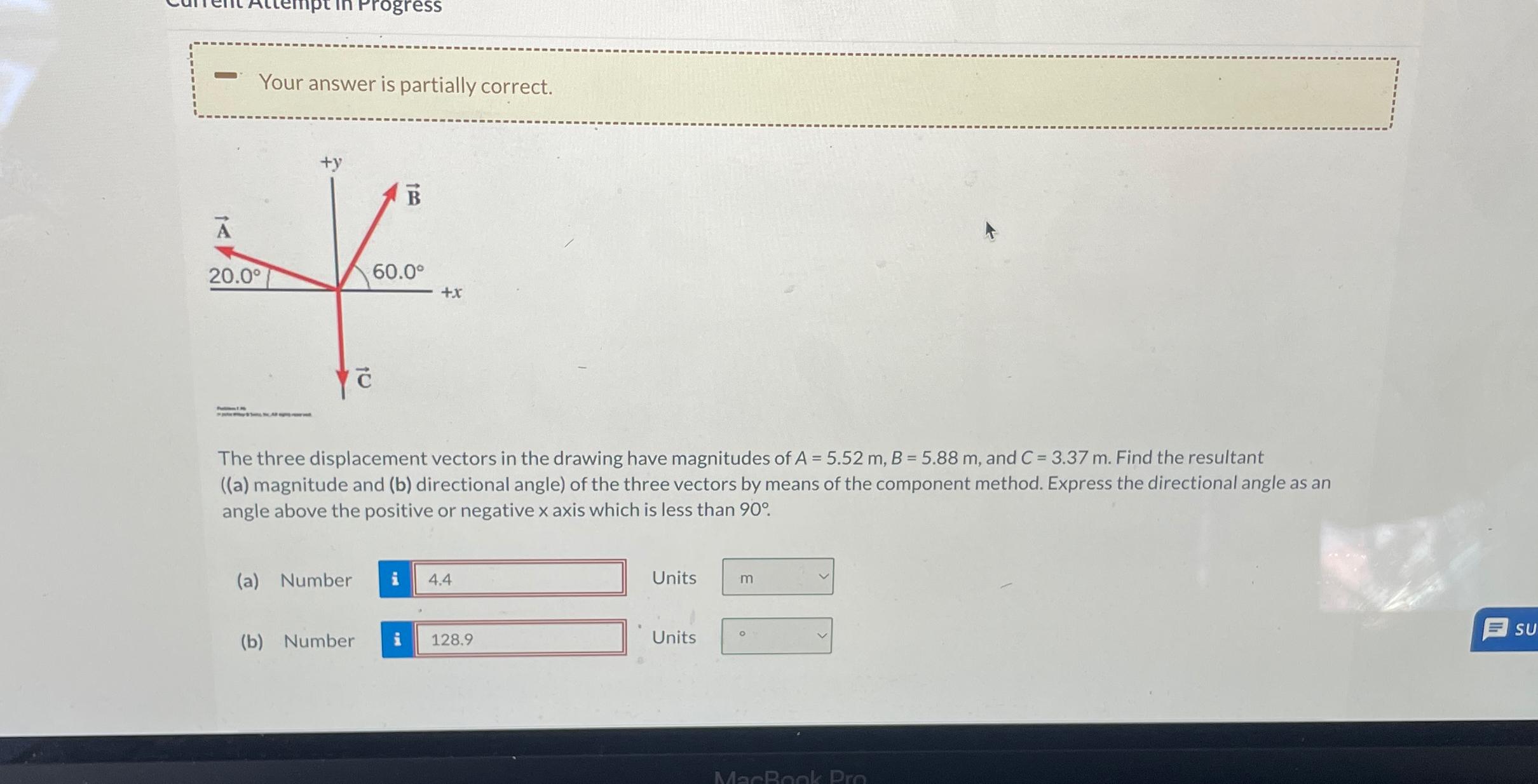 Solved Your answer is partially correct.The three | Chegg.com