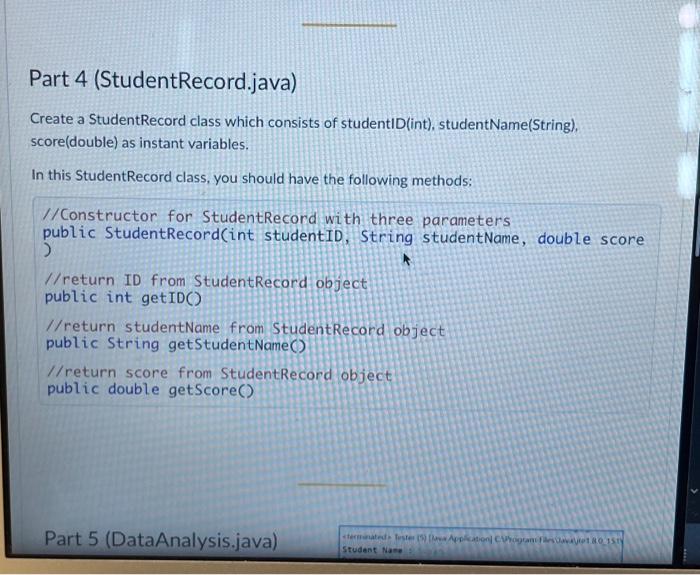 Solved Part 4 (StudentRecord.java) Create a StudentRecord | Chegg.com