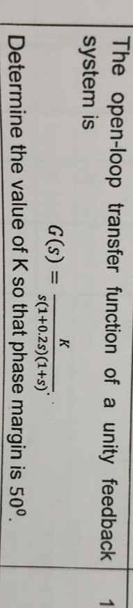 The open-loop transfer function of a unity feedback | Chegg.com