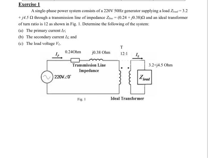 Solved Exercise 1 A single-phase power system consists of a | Chegg.com