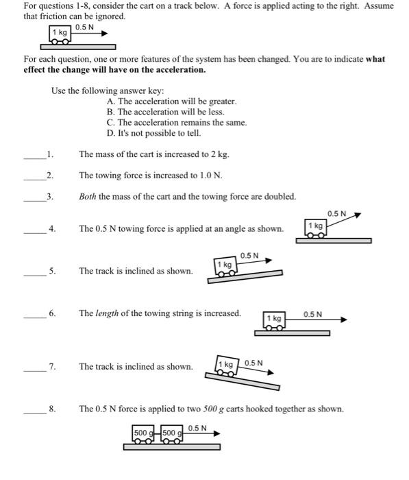 Solved For questions 1-8, consider the cart on a track | Chegg.com