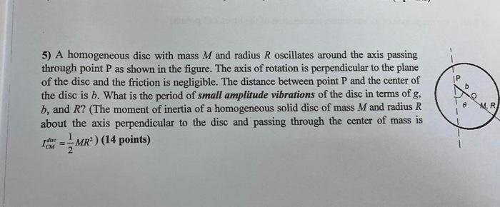 Solved 5) A homogeneous disc with mass M and radius R | Chegg.com