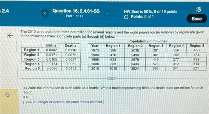 Solved The 2010 birth and death rates per million for | Chegg.com