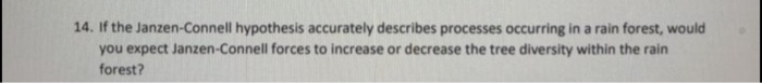 Solved 14. If the Janzen-Connell hypothesis accurately | Chegg.com