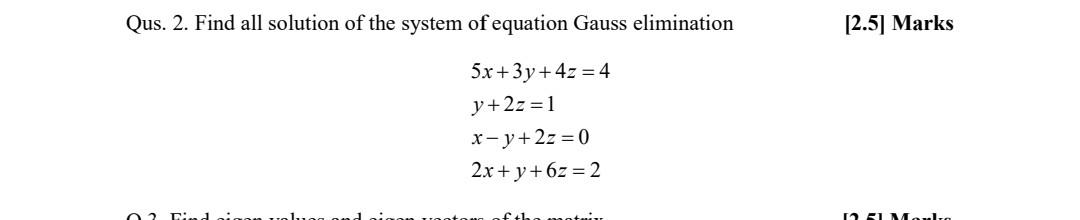 Solved Qus 2 Find All Solution Of The System Of Equation