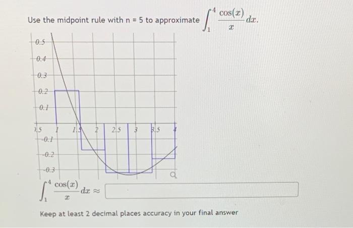 Solved cos(2) da. Use the midpoint rule with n = 5 to | Chegg.com