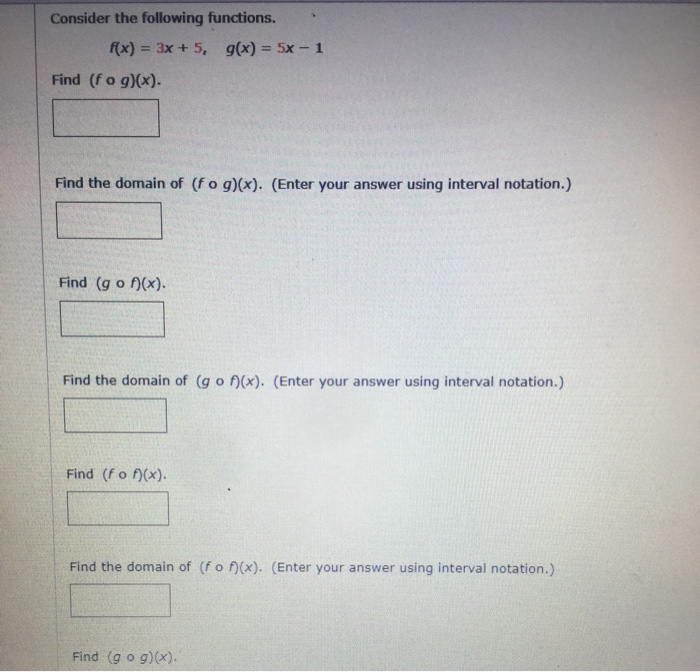 Solved Consider the following functions. f(x) = 3x + 5, 9(x) | Chegg.com