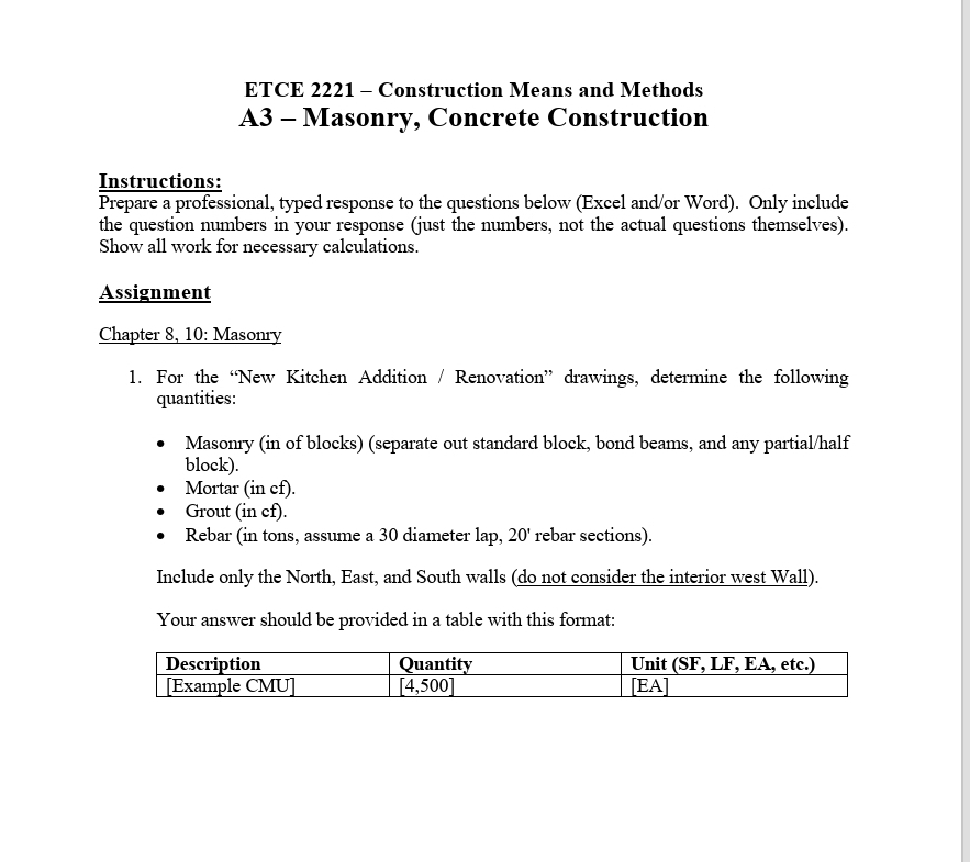 ETCE 2221 - ﻿Construction Means and Methods A3 - | Chegg.com