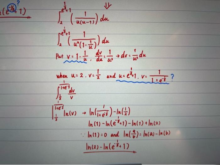 Solved I don't understand why v=1/1+e^-1/3 when u=e^1/3+1. I | Chegg.com