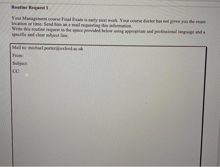 Solved E-Mails Worksheet on Routine Requests - #1 A routine | Chegg.com