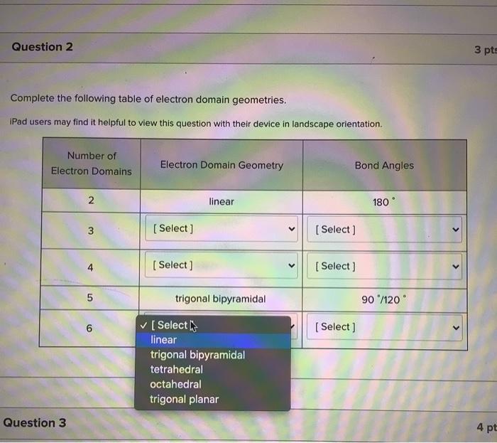 Solved Question 2 3 pts Complete the following table of | Chegg.com
