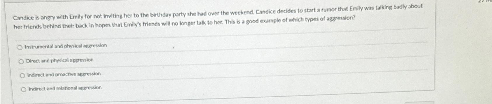 Solved Candice is angry with Emily for not inviting her to | Chegg.com