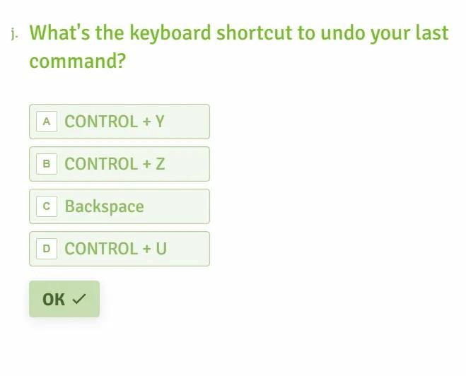 Solved j. What's the keyboard shortcut to undo your last