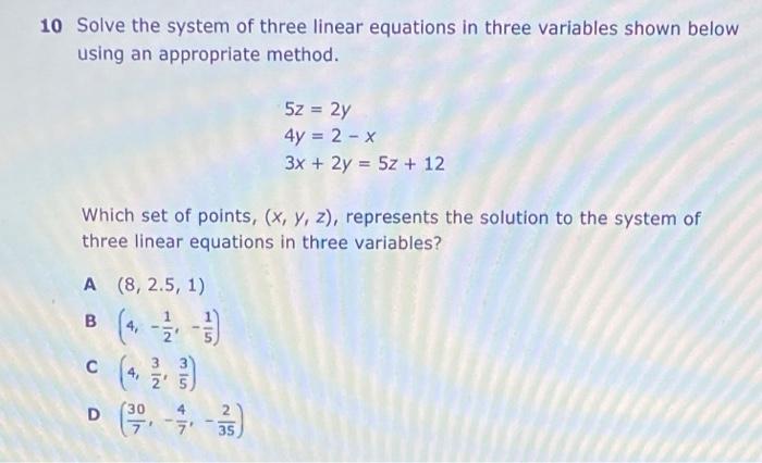 Solved 10 Solve The System Of Three Linear Equations In | Chegg.com