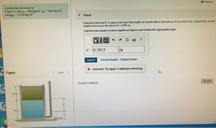 Solved Review Consider the tank shown in (Figure 1). Take A | Chegg.com
