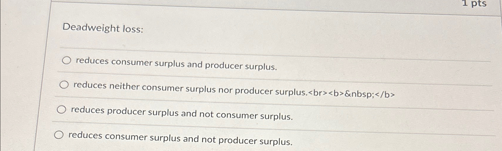 Solved Deadweight Loss Reduces Consumer Surplus And Producer Chegg