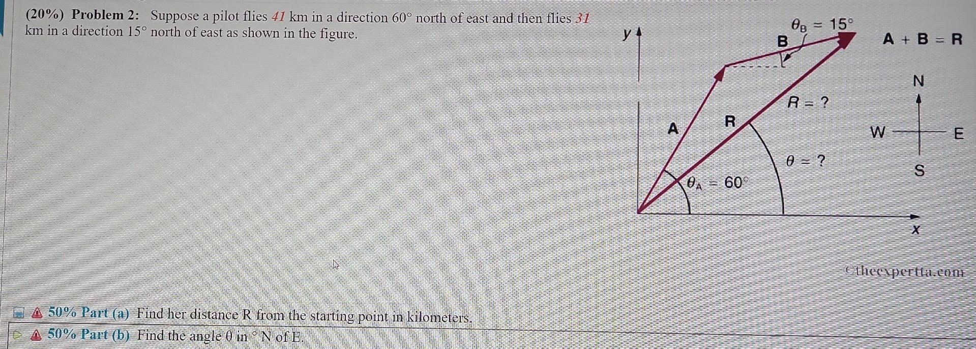 Solved (20%) Problem 2: Suppose A Pilot Flies 41 Km In A | Chegg.com