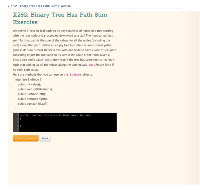 Solved 7.7.12. Binary Tree Has Path Sum Exercise X282: | Chegg.com