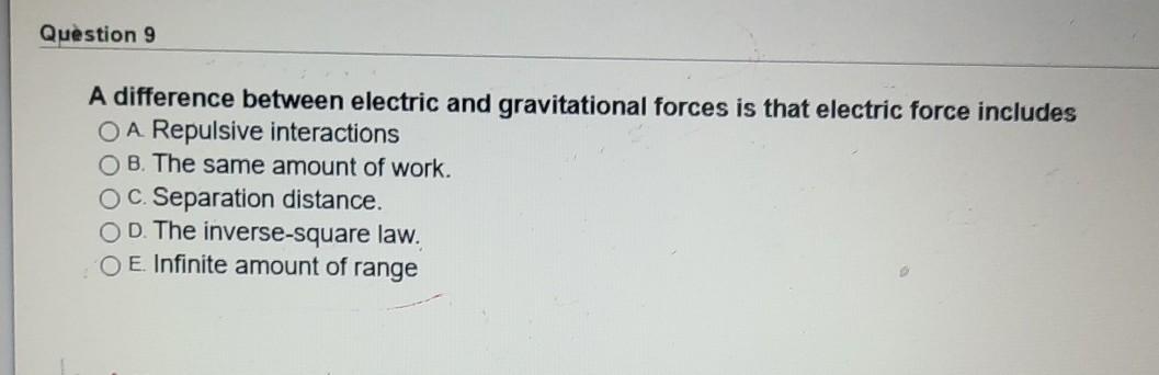 Solved Question 9 A difference between electric and | Chegg.com