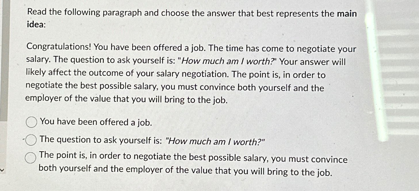 Solved Read the following paragraph and choose the answer | Chegg.com