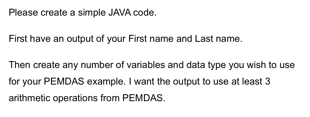 Please create a simple JAVA code.First have an output | Chegg.com