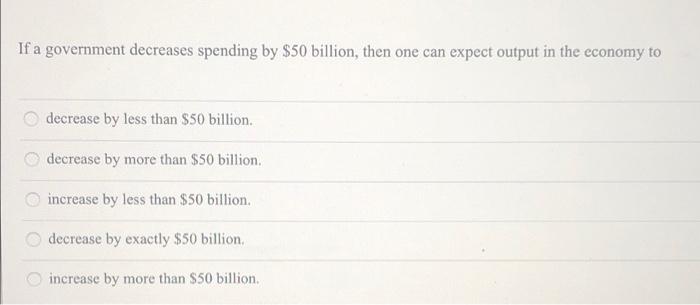 Solved If a government decreases spending by $50 billion, | Chegg.com