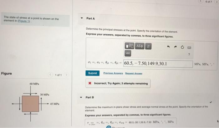 Solved 6 of 7 > The state of stress at a point is shown on | Chegg.com