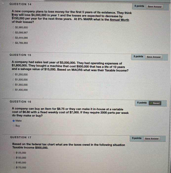 Solved QUESTION 14 5 points Save Answer A new company plans | Chegg.com