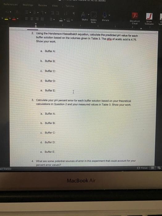 Solved EXPERIMENT 1 PREPARING A BUFFER Data Sheet Table 2