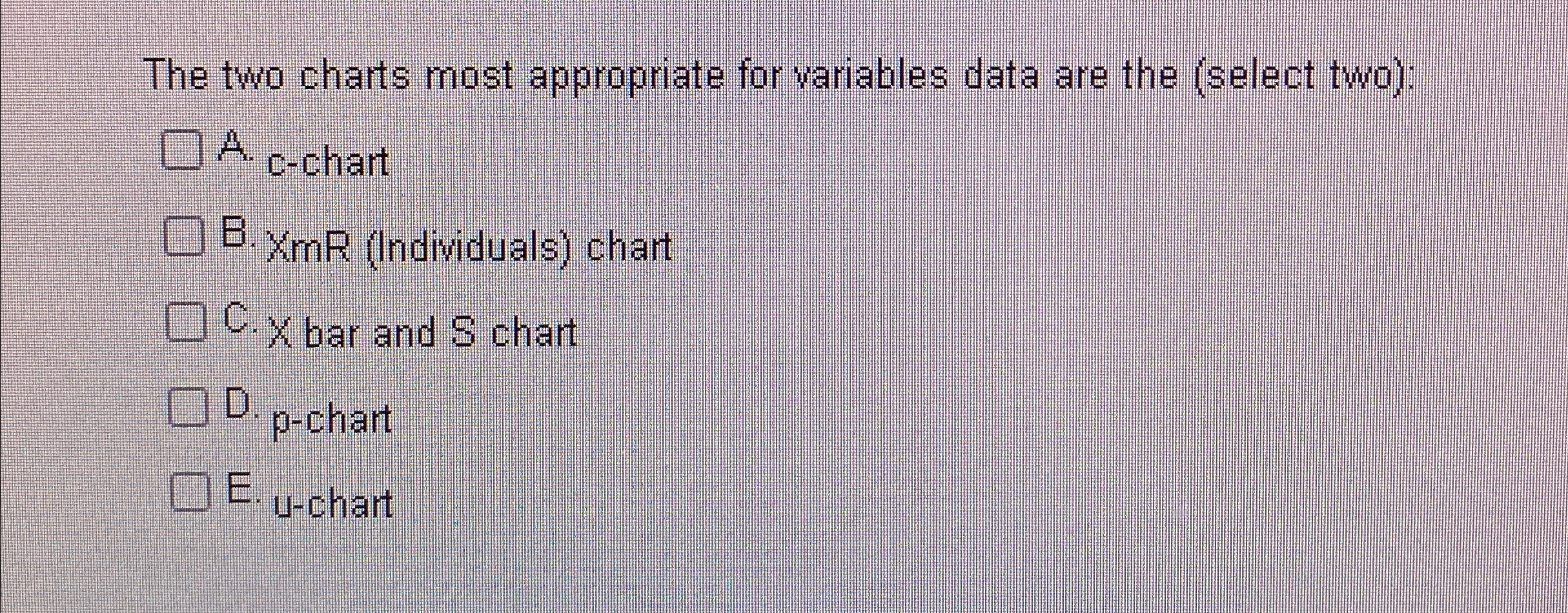 Solved The two charts most appropriate for variables data | Chegg.com
