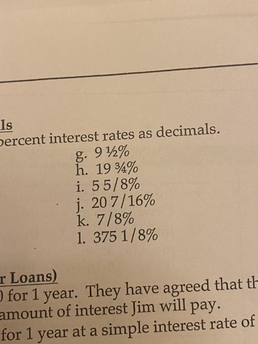 Solved Is percent interest rates as decimals. g. 91/2% h. | Chegg.com