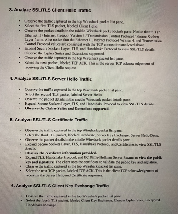3. Analyze SSL/TLS Client Hello Traffic • Observe the traffic captured in the top Wireshark packet list pane. Select the firs