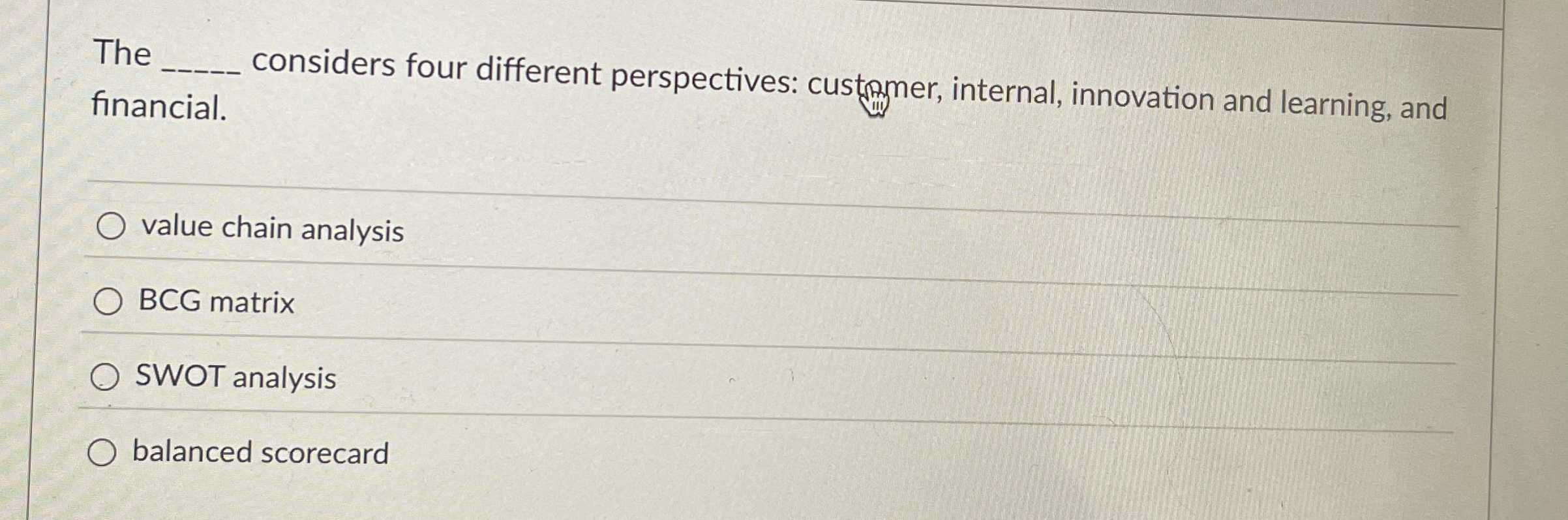 Solved Theconsiders four different perspectives custpmer,