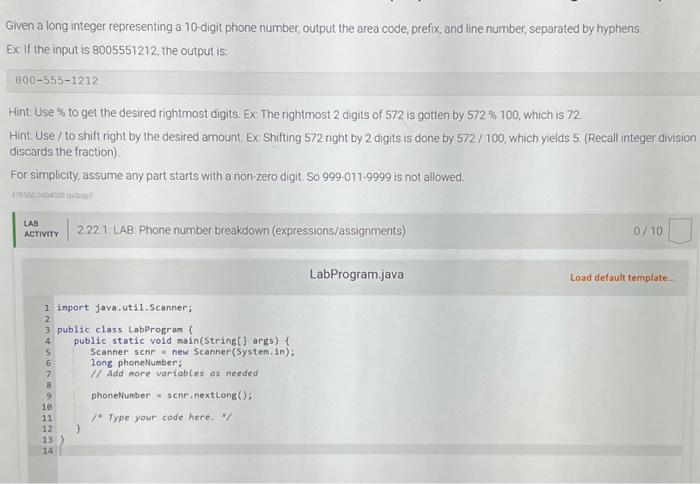 solved-given-a-long-integer-representing-a-10-digit-phone-chegg