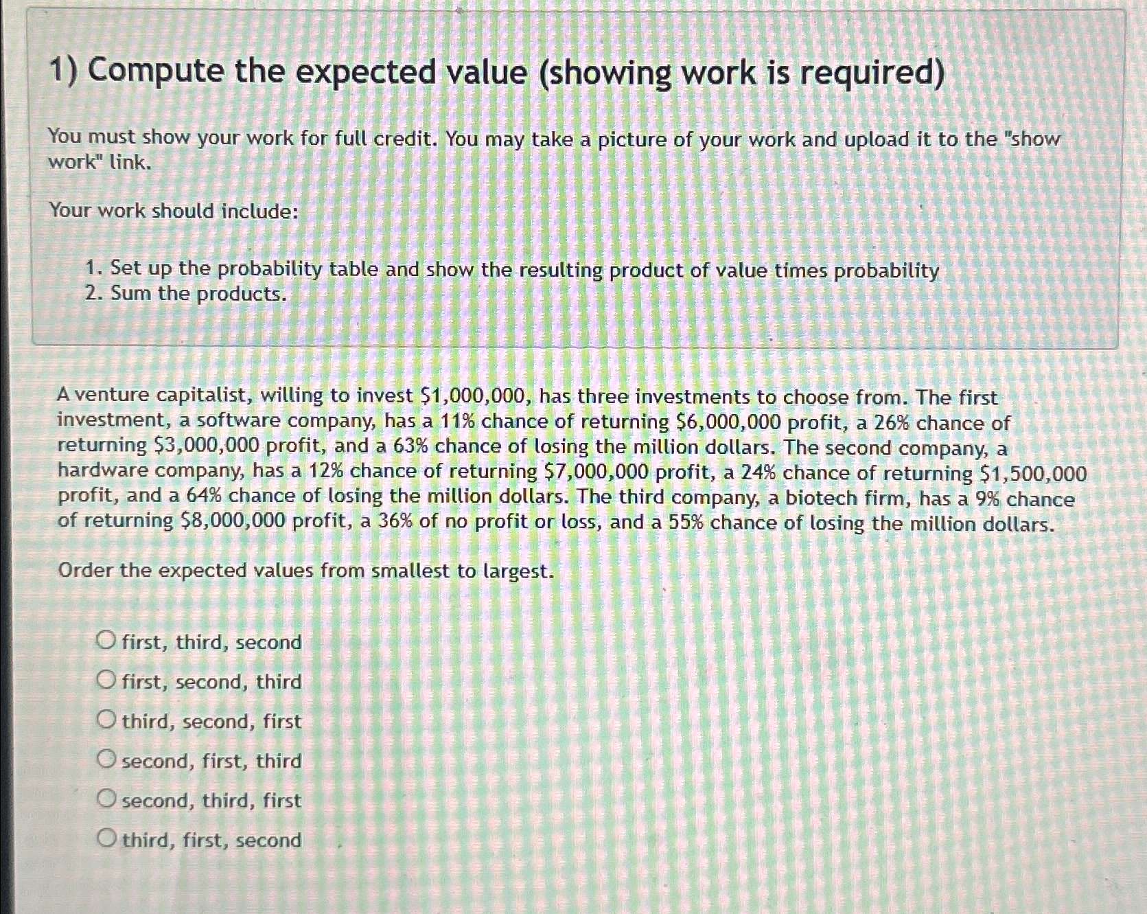 Solved Compute the expected value (showing work is | Chegg.com
