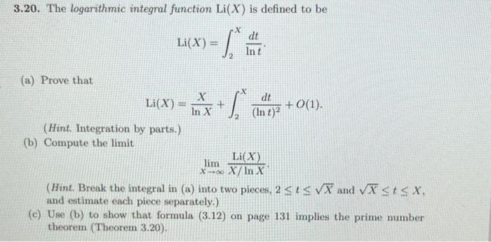 Solved 3.20. The logarithmic integral function \\( | Chegg.com