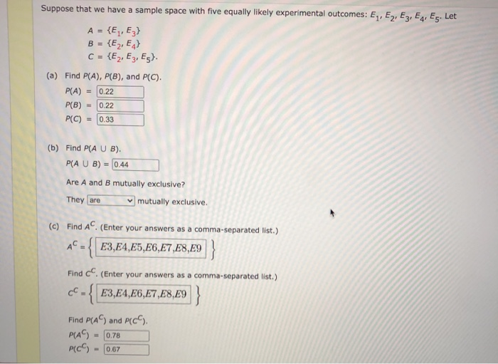 Solved Suppose That We Have A Sample Space With Five Equally | Chegg.com