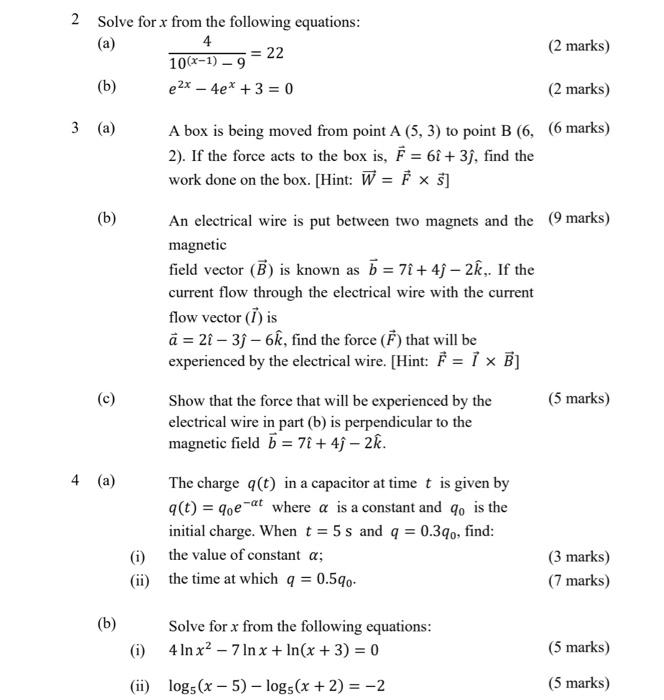 Solved 2 Solve for x from the following equations: (a) | Chegg.com