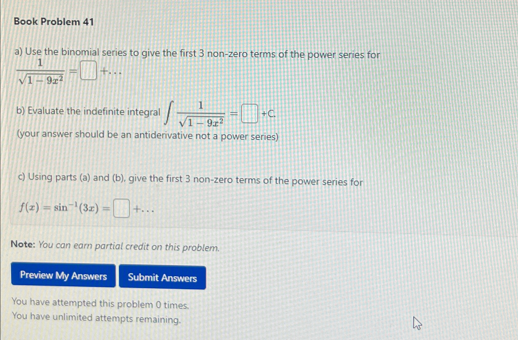 Solved Book Problem 41a) ﻿Use the binomial series to give | Chegg.com