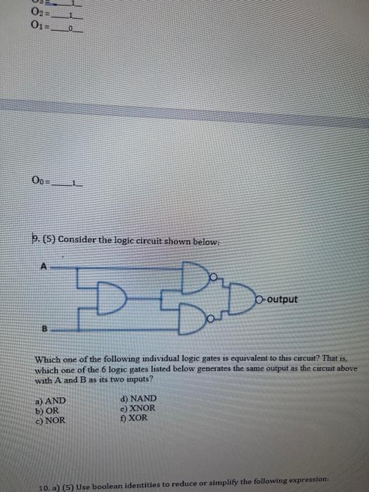 Solved O0=−−11 9. (5) Consider The Logic Circuit Shown | Chegg.com